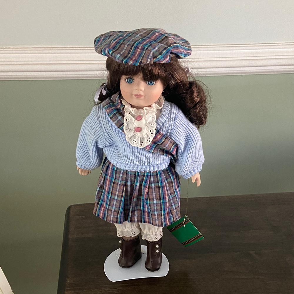 Scottish Blue & Plaid Classic Porcelain Doll with Accessories